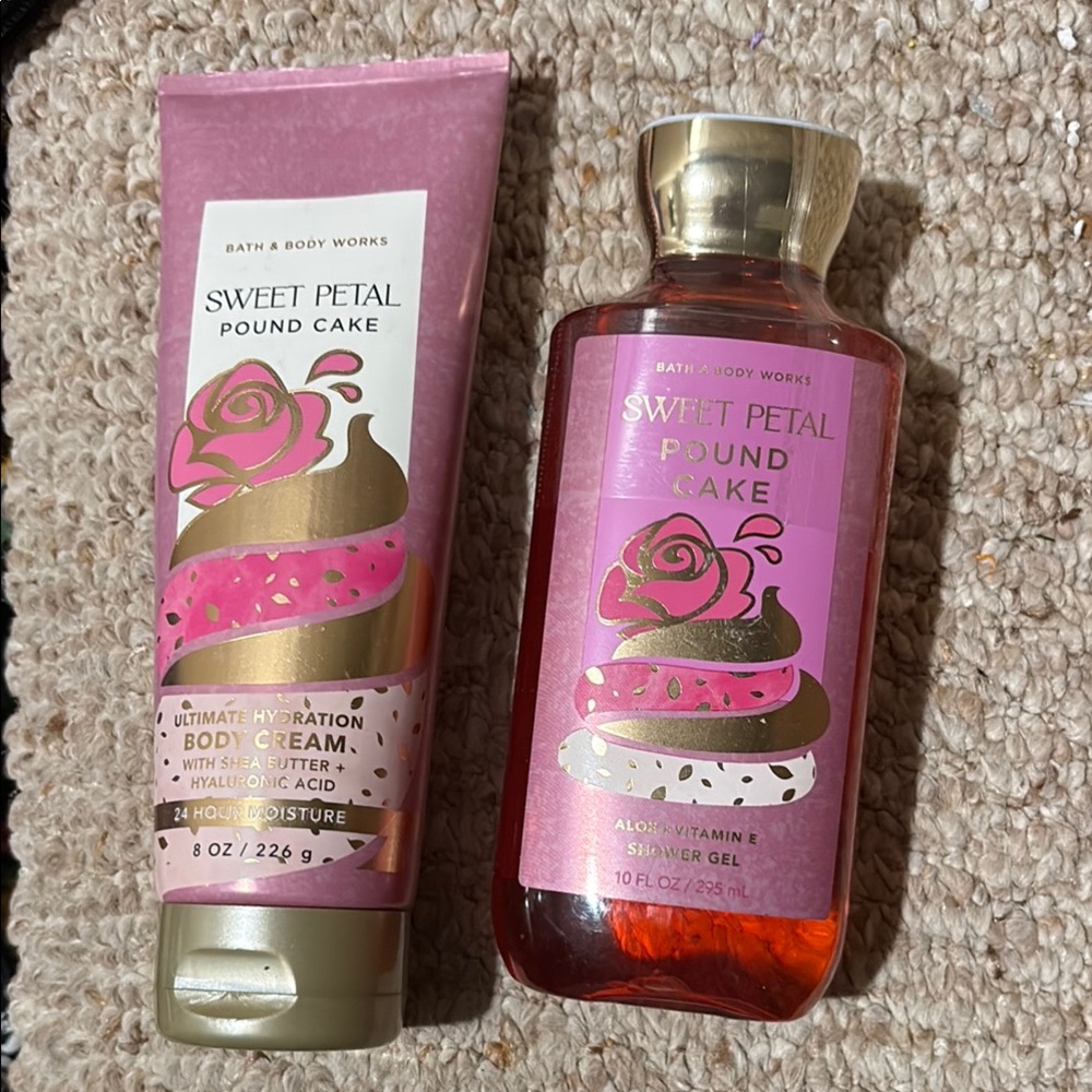 Bath and body sweet petal poundcake cream and body wash set